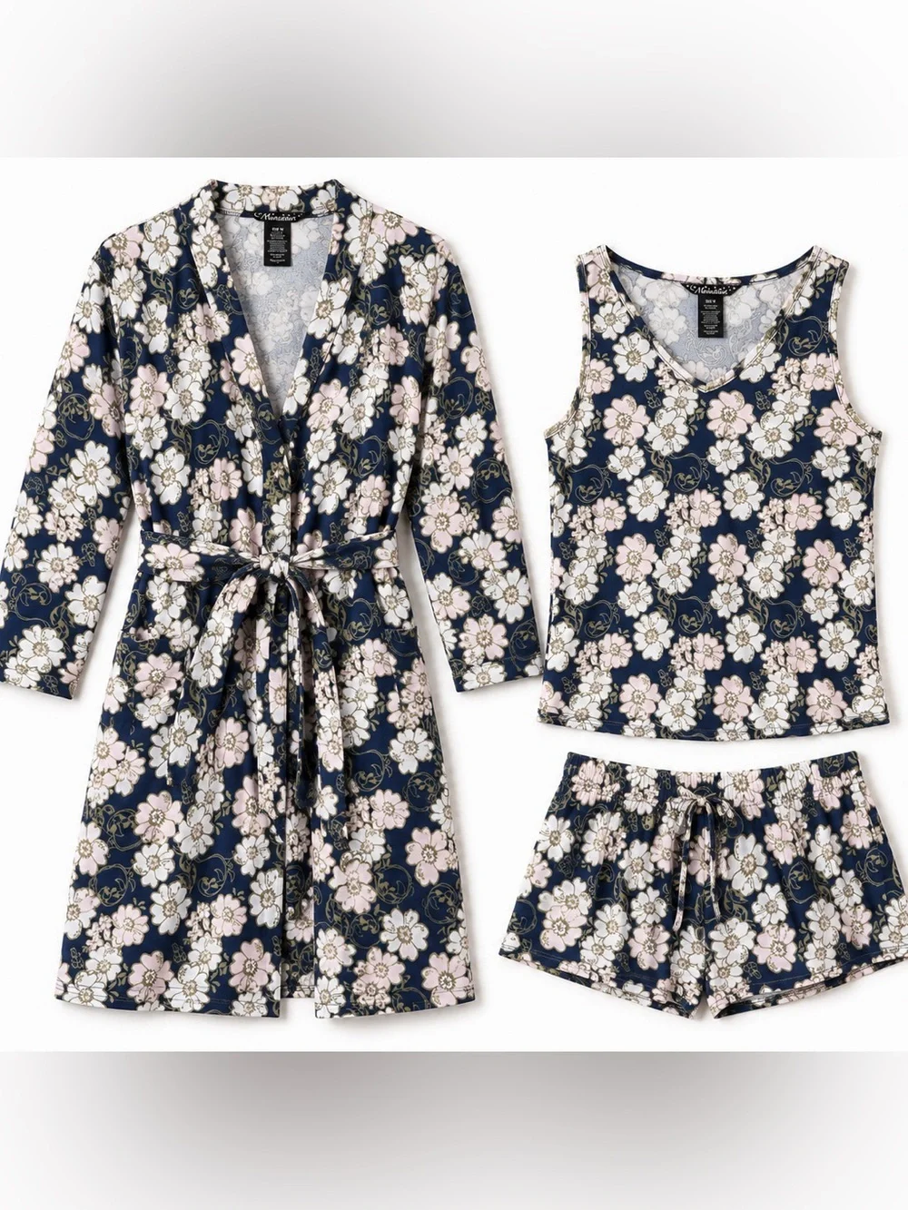 Moonstruck 3 pc Floral Pajama Set in Navy and Blush NWOT